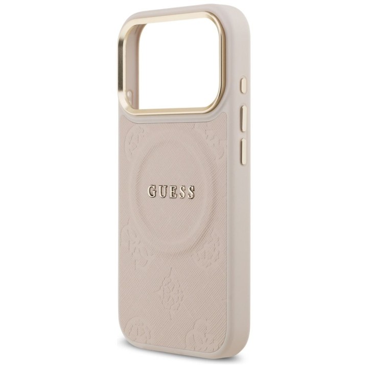 GUESS чехол для IPHONE 17 Pro совместимый с MagSafe GUHMP17LPSAMSECP (PU W/ Peony Hot Stamp) розовый