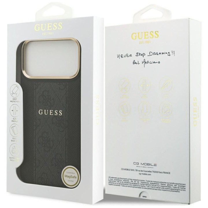 GUESS чехол для IPHONE 17 Pro Max совместимый с Magsafe GUHMP17XPG4SEMCK (PU W/ 4G Stripe) черный