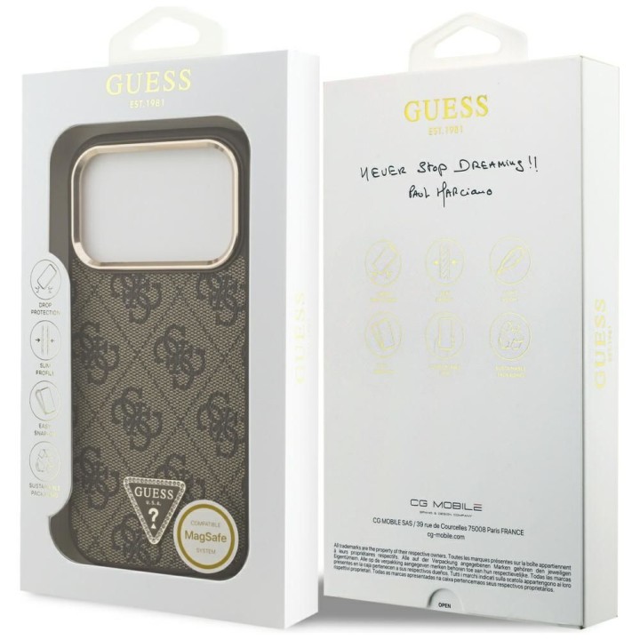 GUESS чохол для IPHONE 17 Pro сумісний з MagSafe GUHMP17LP4GTDGMW (4G PU W/ Triangle Logo) золото коричневий