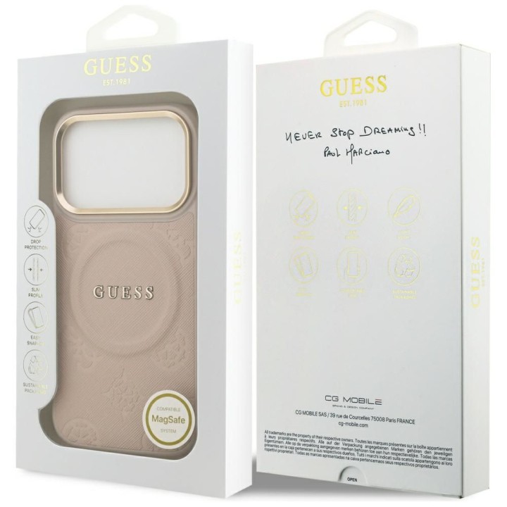 GUESS чохол для IPHONE 17 Pro сумісний із MagSafe GUHMP17LPSAMSECP (PU W/ Peony Hot Stamp) рожевий