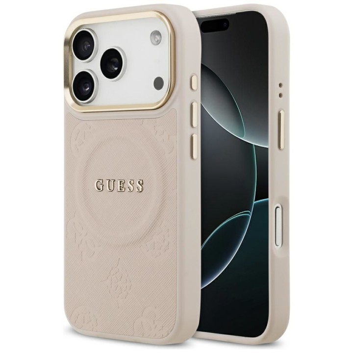 GUESS чохол для IPHONE 17 Pro сумісний із MagSafe GUHMP17LPSAMSECP (PU W/ Peony Hot Stamp) рожевий