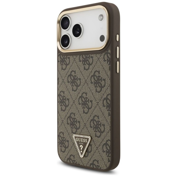 GUESS futerał do IPHONE 17 Pro Max kompatybilny z MagSafe GUHMP17XP4GTDGMW (4G PU W/ Triangle Logo) złoto brązowy