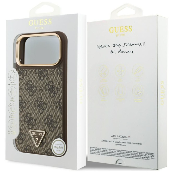 GUESS case for IPHONE 17 Pro Max compatible with MagSafe GUHMP17XP4GTDGMW (4G PU W/ Triangle Logo) gold brown