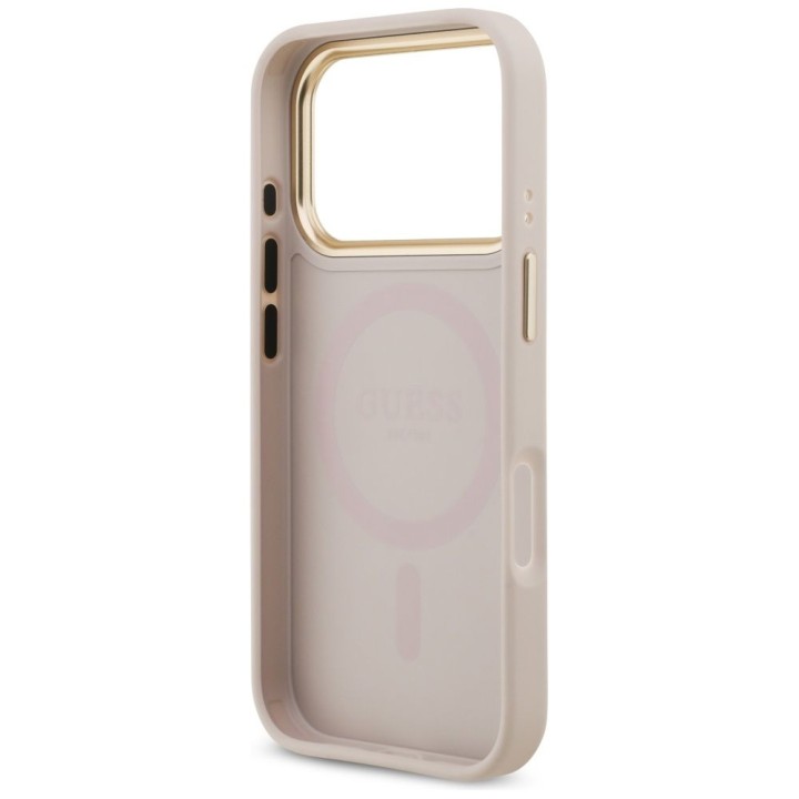 GUESS case for IPHONE 17 Pro compatible with Magsafe GUHMP17LPGCRMDEP (PU W/ Grained Strass Logo) pink