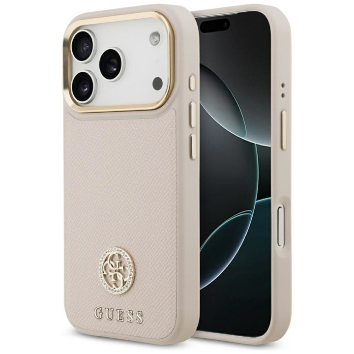 GUESS case for IPHONE 17 Pro compatible with Magsafe GUHMP17LPGCRMDEP (PU W/ Grained Strass Logo) pink