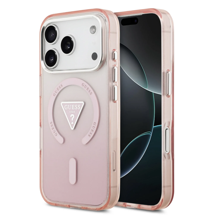 GUESS futerał do IPHONE 17 Pro kompatybilny z MagSafe GUHMP17LHGTMLCGP (IML Gradient W/ Triangle Logo) różowy