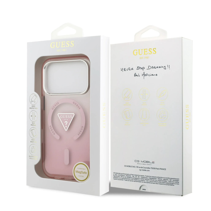 GUESS чехол для IPHONE 17 Pro совместимый с MagSafe GUHMP17LHGTMLCGP (IML Gradient W/ Triangle Logo) розовый