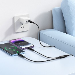 Kabel 2w1 USB C do USB C+Lightnig Hoco 1 m X123 czarny