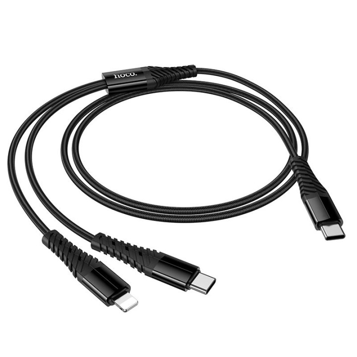 Cable 2-in-1 USB C to USB C+Lightnig Hoco 1 m X123 black