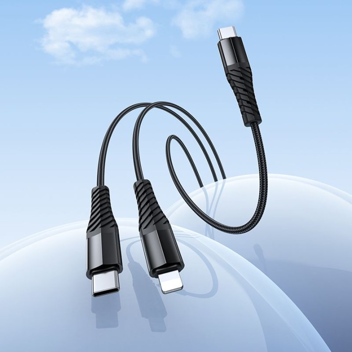 Кабель 2 в 1 USB C — USB C+Lightnig Hoco 1 m X123 чорний