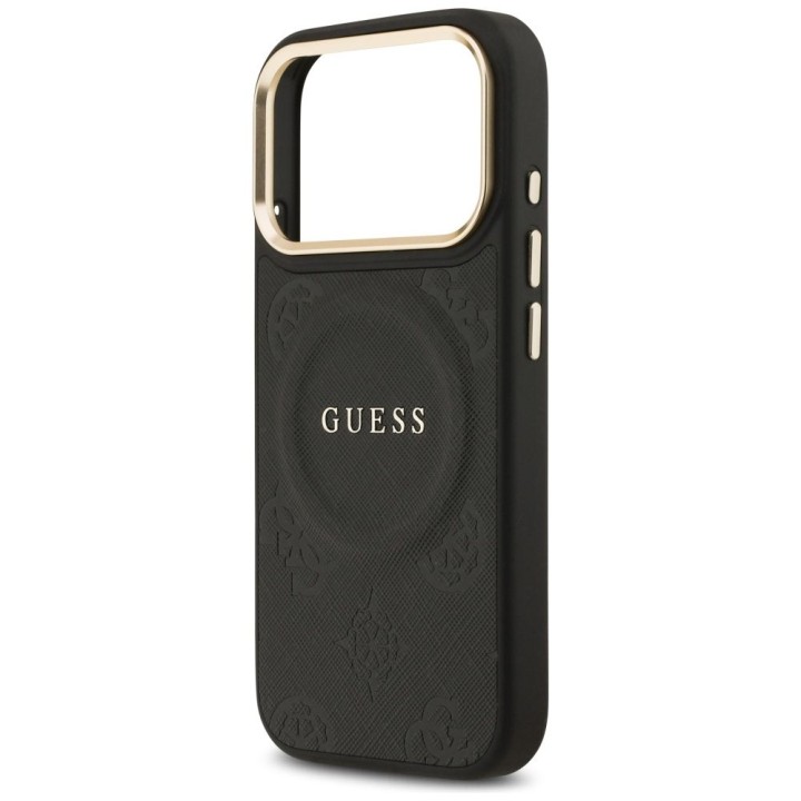 GUESS case for IPHONE 17 Pro compatible with Magsafe GUHMP17LPSAMSECK (PU W/ Peony Hot Stamp) black