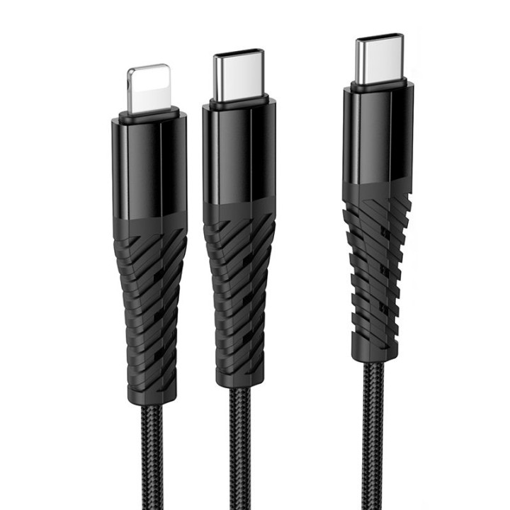 Кабель 2 в 1 USB C — USB C+Lightnig Hoco 1 m X123 черный