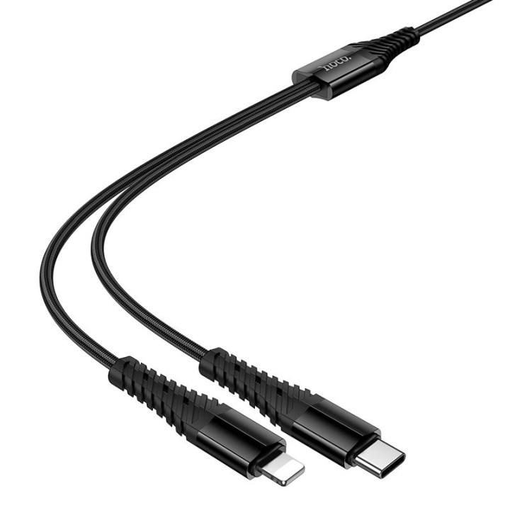 Кабель 2w1 USB C для USB C+Lightnig Hoco 1 m X123 чорний