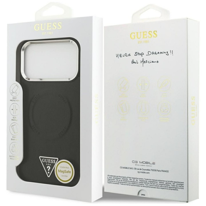 GUESS case for IPHONE 17 Pro compatible with MagSafe GUHMP17LPSDTSCMK (PU W/ Triangle Logo) black