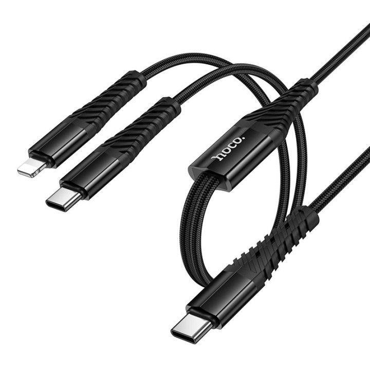 Cable 2w1 USB C for USB C+Lightnig Hoco 1 m X123 black