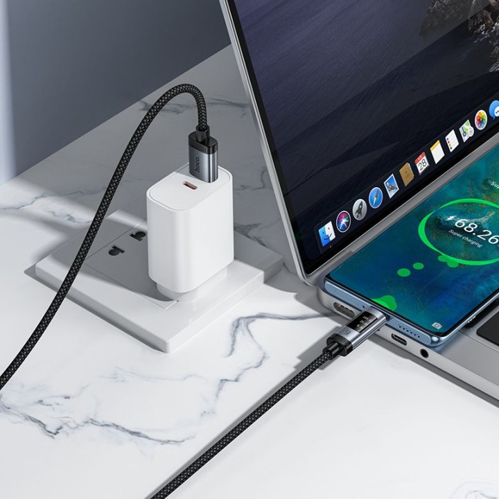 Cable USB A to USB C Hoco PD 6A 100W 1,2m with display U148 black