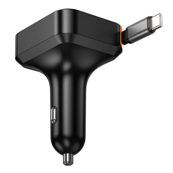 Car charger Hoco with zwijanym cable 2 x USB C + USB A QC PD 65W NZ18 black