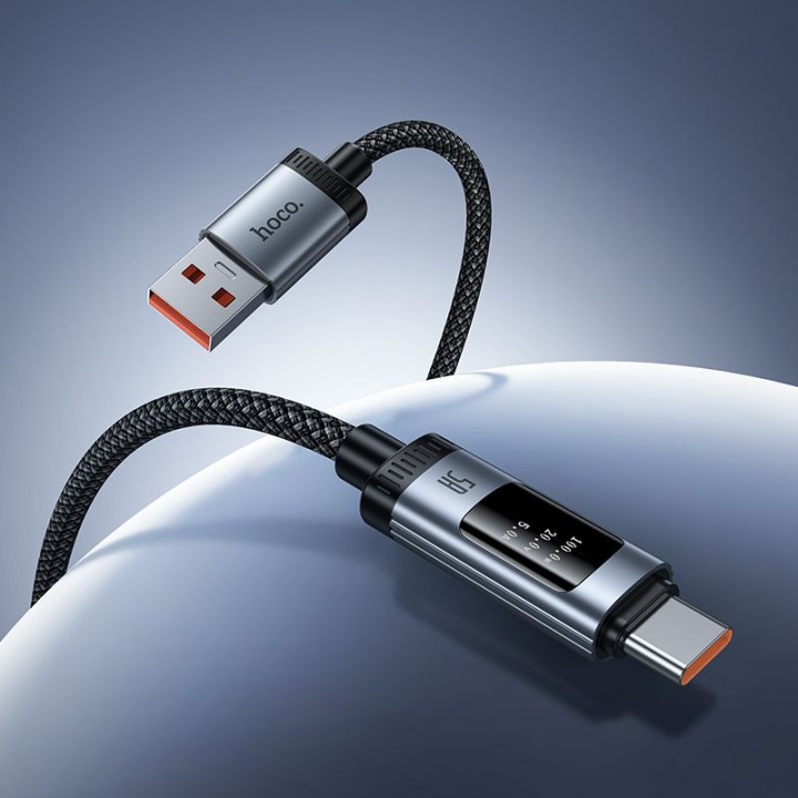 USB-A to USB-C cable Hoco PD 6A 100W 1,2m with display U148 black