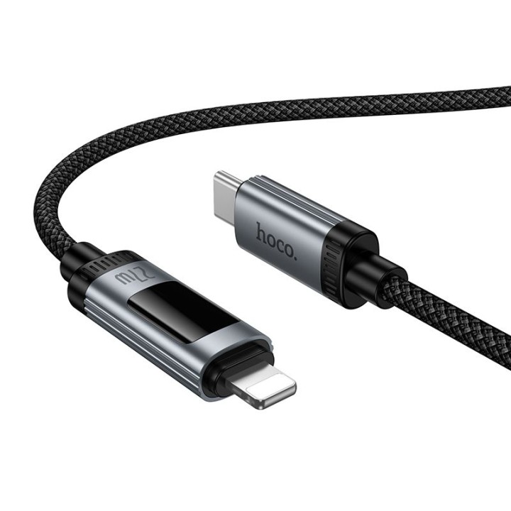 Кабель USB C — Lightning Hoco PD 27W 1,2 m с дисплеем U148 черный
