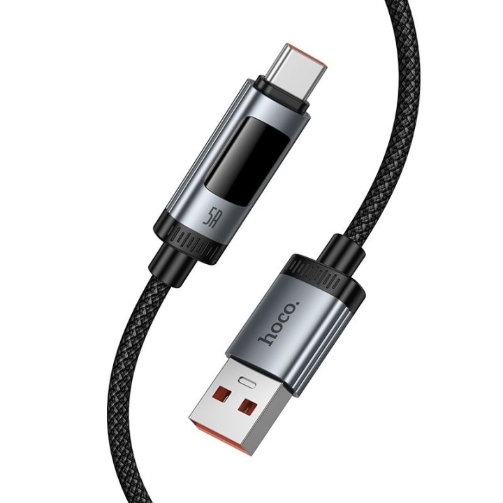 Kabel USB A do USB C Hoco PD 6A 100W 1,2m z wyświetlaczem U148 czarny