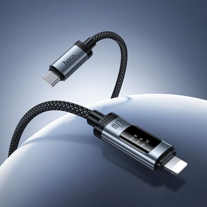 Кабель USB C — Lightning Hoco PD 27W 1,2 m с дисплеем U148 черный