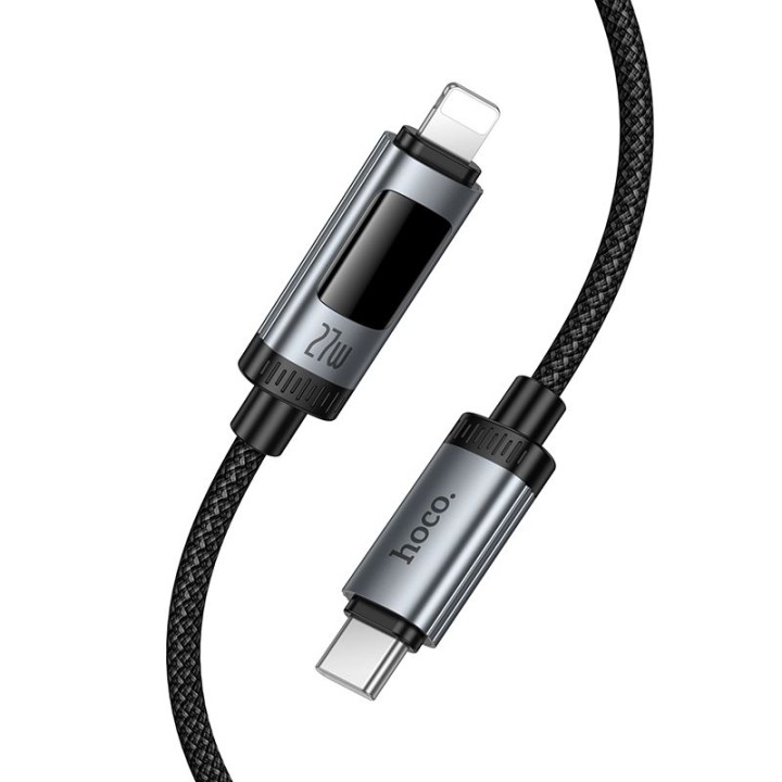 Кабель USB C — Lightning Hoco PD 27W 1,2 m з дисплеєм U148 чорний