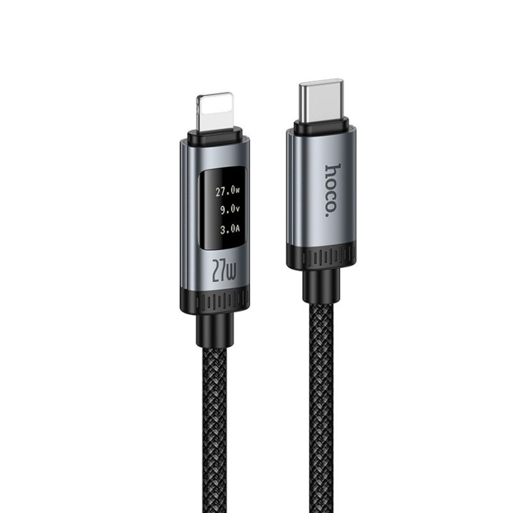 Кабель USB C — Lightning Hoco PD 27W 1,2 m с дисплеем U148 черный
