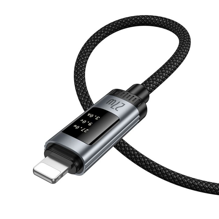 Кабель USB C — Lightning Hoco PD 27W 1,2 m с дисплеем U148 черный