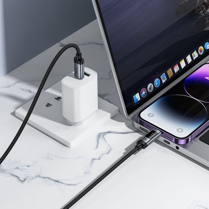 Кабель USB C — Lightning Hoco PD 27W 1,2 m з дисплеєм U148 чорний