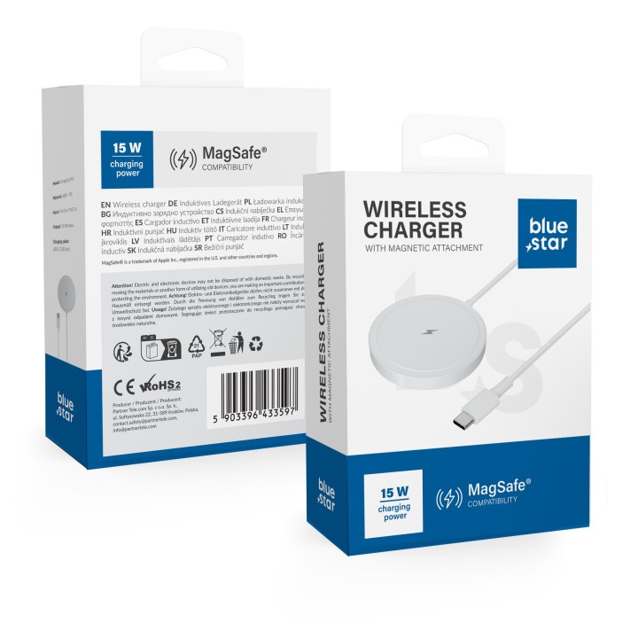 Wireless charger BLUE STAR Charing Pad 15w compatible with Magsafe white