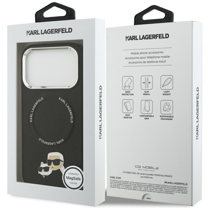 KARL LAGERFELD чехол для IPHONE 17 Pro совместимый с MagSafe KLHMP17LPSMLRKCK (PU K&C Pins) черный
