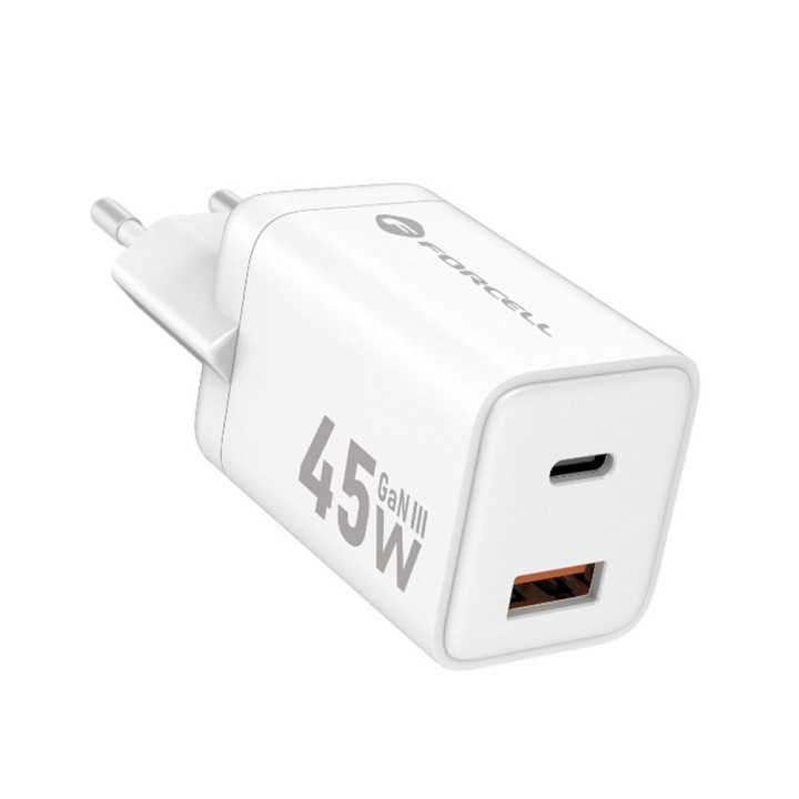 Сетевое зарядное устройство для телефона Forcell F-Energy Mini GaN III USB C + USB A PD QC4.0 45W VT-36 белое
