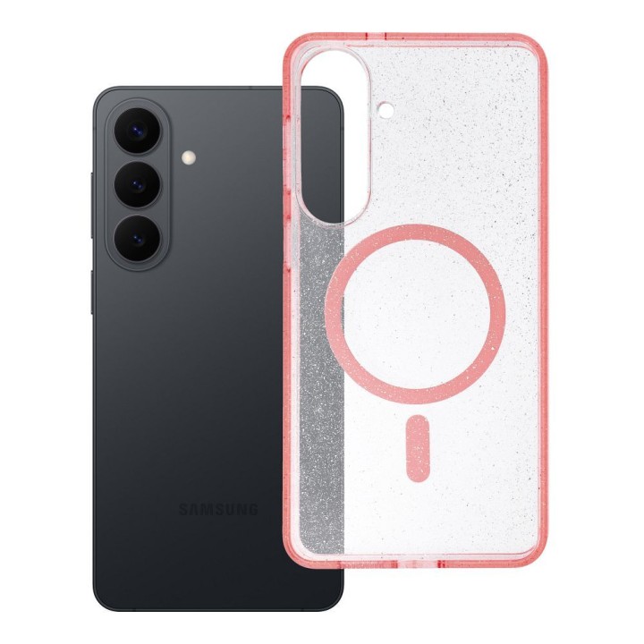 Case for Samsung S26 PLUS Clear Mag Cover - Glitter (Str) compatible with MagSafe pink with glitter