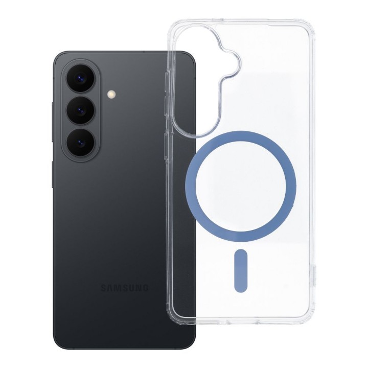 Чехол для Samsung S26 Drop Glue Colorful Ring Mag Cover совместимый с MagSafe голубой