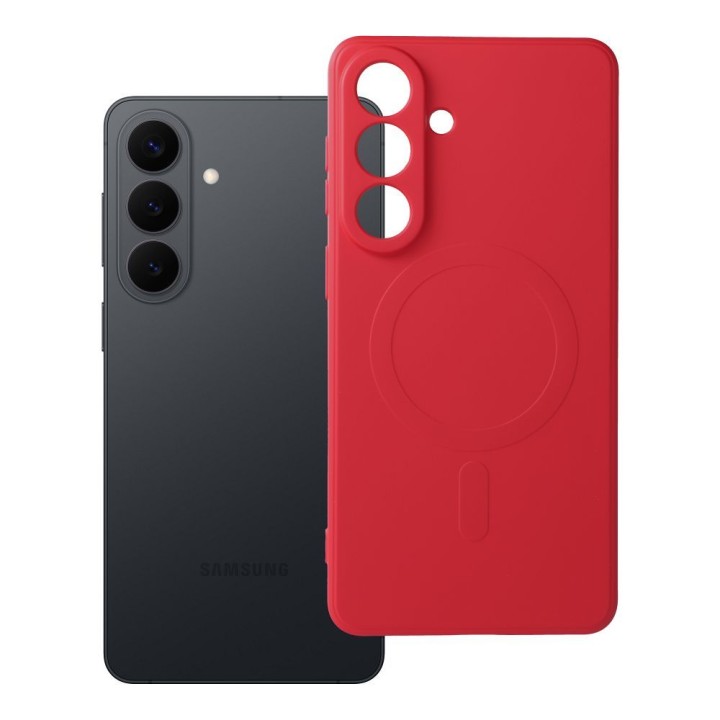 Case for Samsung S26 PLUS Silicone Mag Cover compatible with MagSafe (camera protection) red