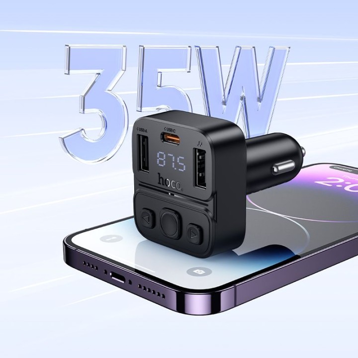 Transmiter samochodowy bluetooth Hoco USB A + USB C QC PD 35W E87 czarny