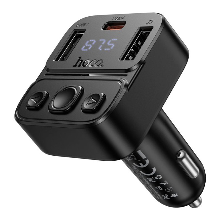 Transmiter samochodowy bluetooth Hoco USB A + USB C QC PD 35W E87 czarny