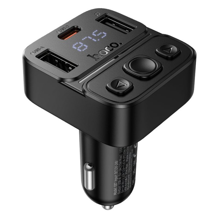 Transmiter samochodowy bluetooth Hoco USB A + USB C QC PD 35W E87 czarny
