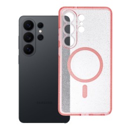 Case for Samsung S26 ULTRA Clear Mag Cover - Glitter (Str / Camera Protection) compatible with MagSafe pink with glitter