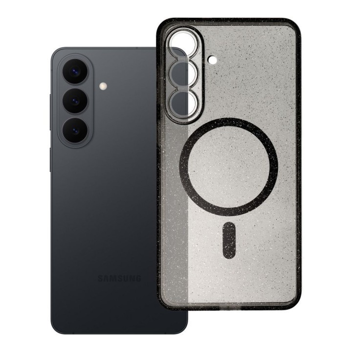 Case for Samsung S26 PLUS Clear Mag Cover - Glitter (Str / Camera Protection) compatible with MagSafe black with glitter