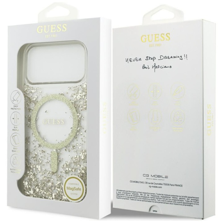 GUESS case for IPHONE 17 Pro Max compatible with MagSafe GUHMP17XRGRGED (Resin Bottom Glitter) gold