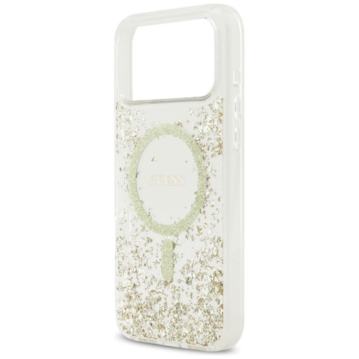 GUESS futerał do IPHONE 17 Pro Max kompatybilny z MagSafe GUHMP17XRGRGED (Resin Bottom Glitter) złoty