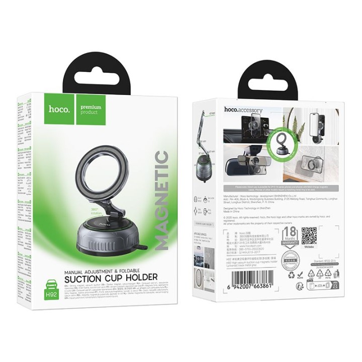 Phone holder for car magnetic Hoco with regulowaną suction cup H92 black grey