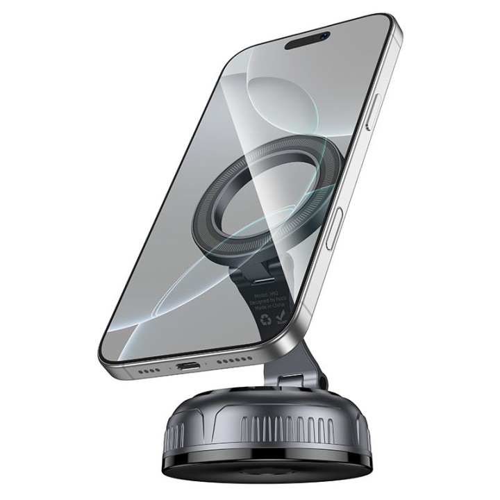 Magnetic car phone holder Hoco with adjustable suction cup H92 black-grey