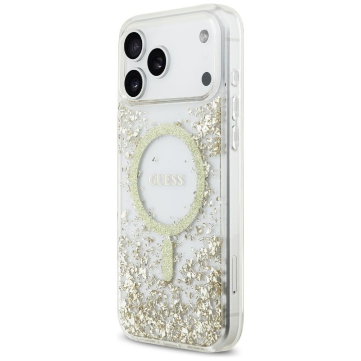 GUESS futerał do IPHONE 17 Pro Max kompatybilny z MagSafe GUHMP17XRGRGED (Resin Bottom Glitter) złoty