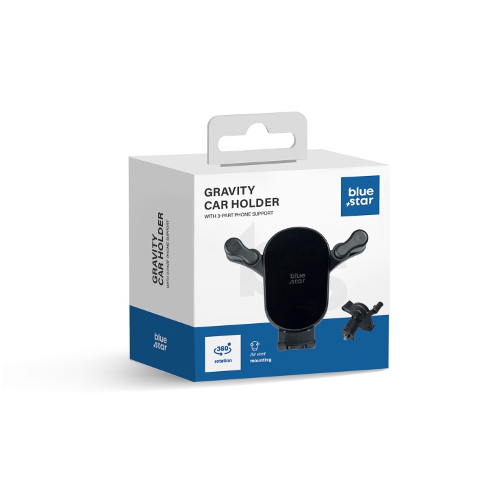 Gravity car phone holder Blue Star Black Mirror for air vent black