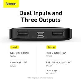 Акумулятор зовнішня (Повербанк) BASEUS Bipow Overseas Edition - 10 000mAh LCD Quick Charge PD 15W з кабелем USB для Micro