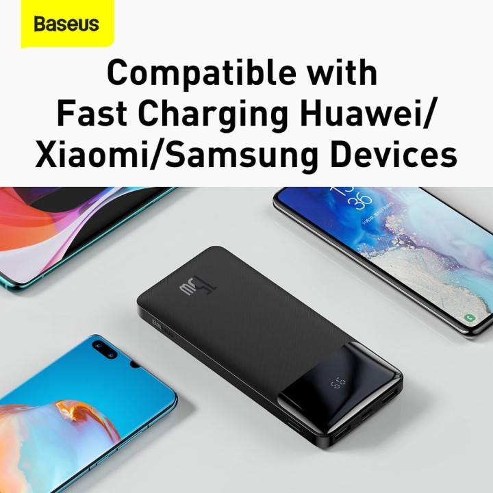 Battery external (Power bank) BASEUS Bipow Overseas Edition - 10 000mAh LCD Quick Charge PD 15W with cable USB for Micro