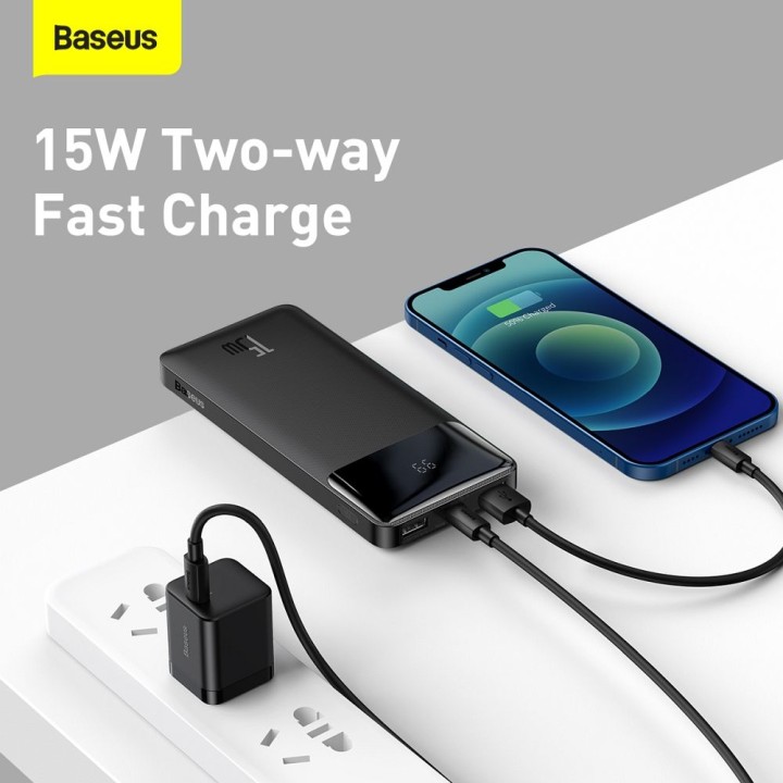 Акумулятор зовнішня (Повербанк) BASEUS Bipow Overseas Edition - 10 000mAh LCD Quick Charge PD 15W з кабелем USB для Micro