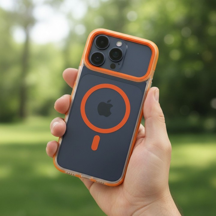 Case for iPhone 17 Frame Clear Hybrid Mag Cover compatible with MagSafe orange